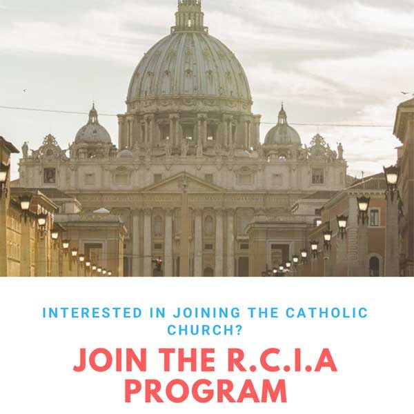 The R.C.I.A or Rite of Christian Initiation for adults is a program for all adults who are interested in receiving the Sacraments of the Catholic Faith including baptism, first communion and confirmation.

We meet on Sundays at 12:15pm-1:30pm